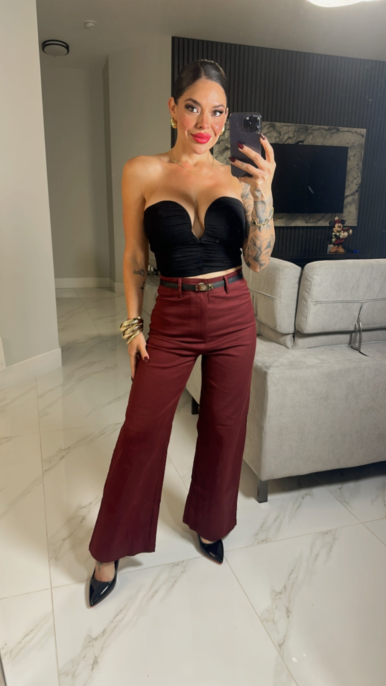 High waist burgundy Pants