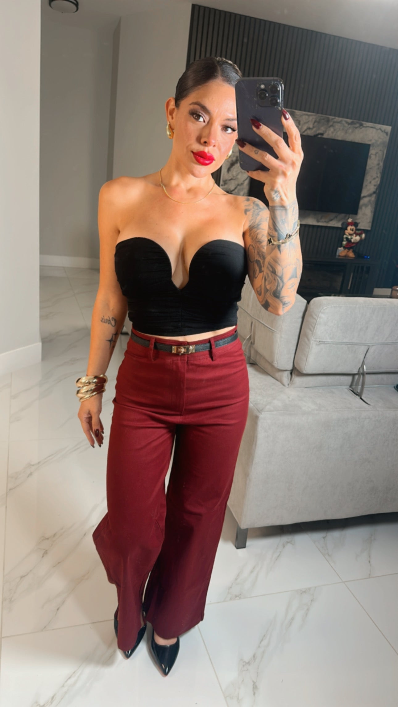 High waist burgundy Pants