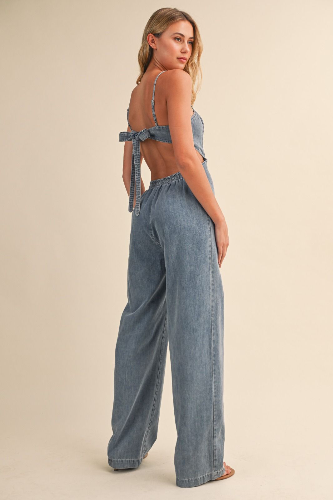 Denim tie back jumpsuit
