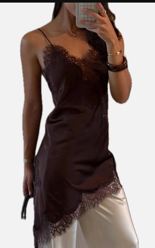 Satin brown top Dres