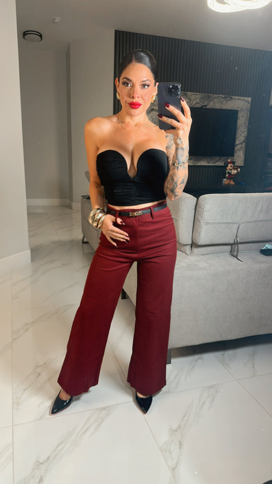 High waist burgundy Pants